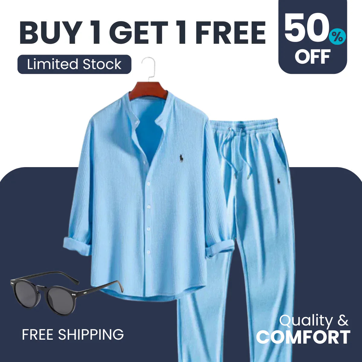 [BUY 1 GET 1 FREE + SUNGLASSES] Conjunto Premium Sunset – Camisa y Pantalones + Gafas de Sol